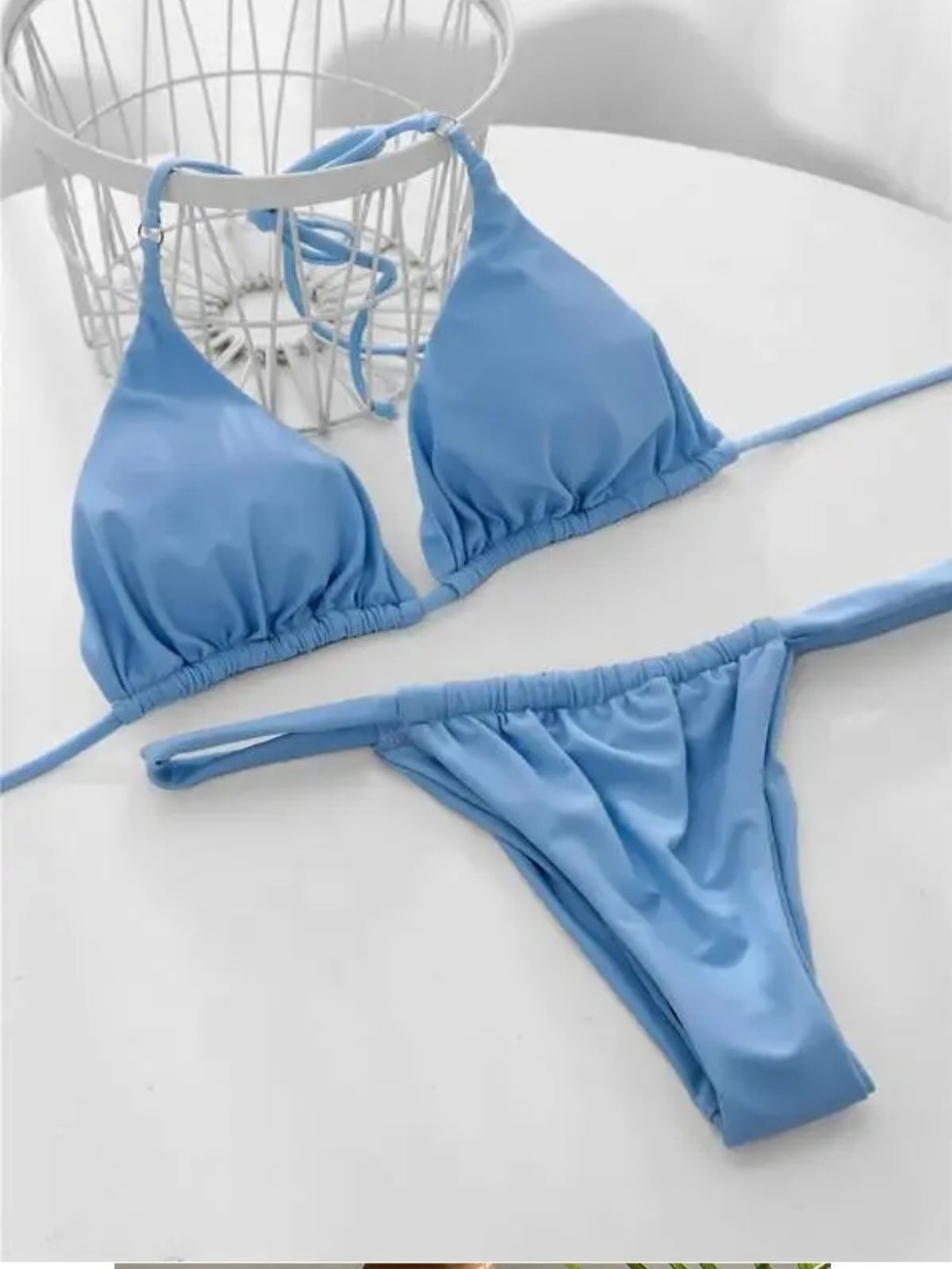 Light Blue Ruched Triangle Bikini Set by - Picture 3 of 6